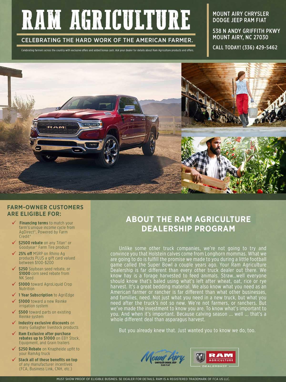 ram agriculture program details Mount Airy Chrysler Dodge Jeep Ram FIAT in Mount Airy NC